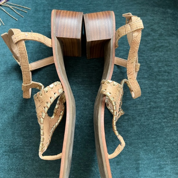 Jack Rogers 9.5 Heels Shoes Tan Gold Leather - Picture 8 of 9